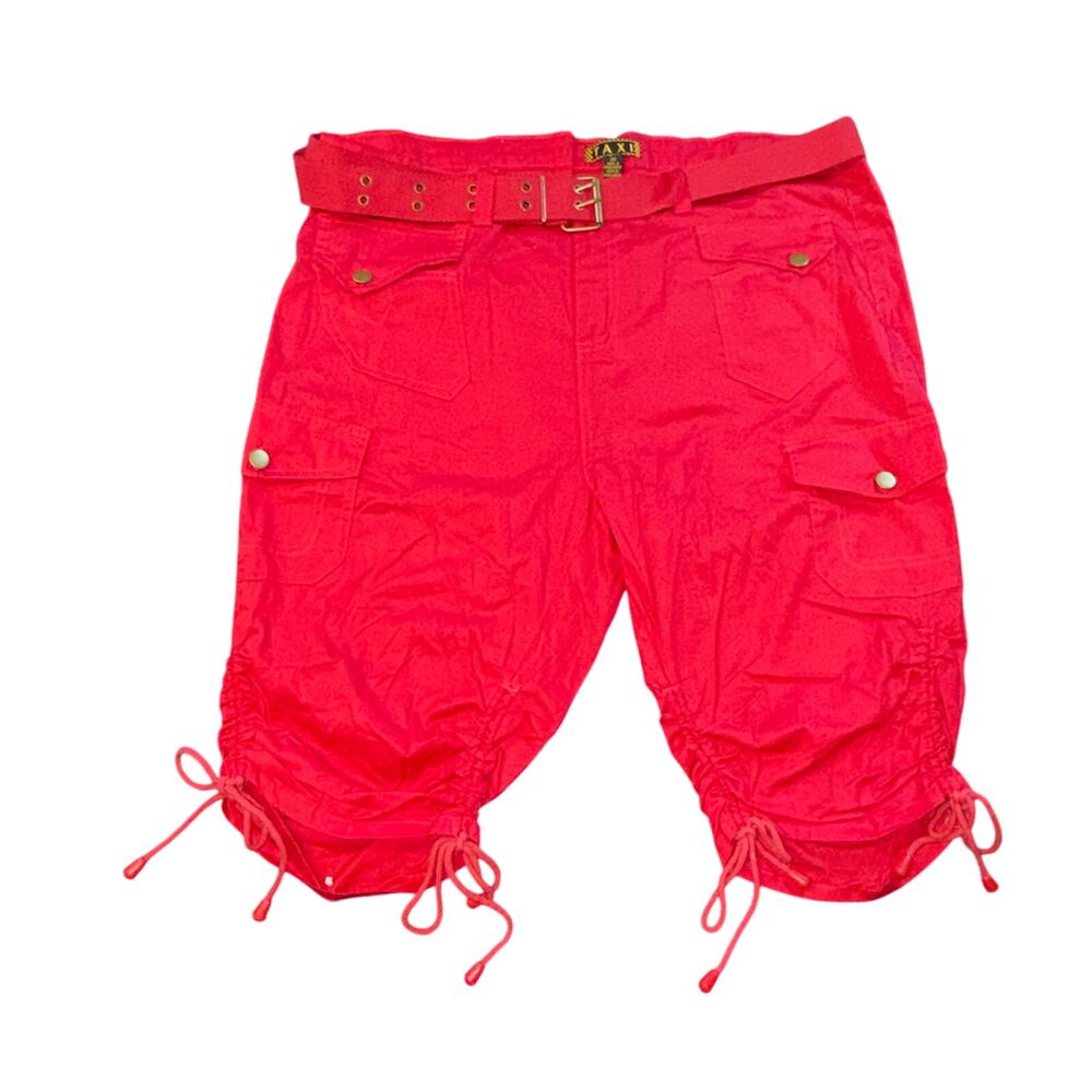 Taxi Red Cargo Capri Shorts Ruched Drawstring Leg Belted Plus Size 2X